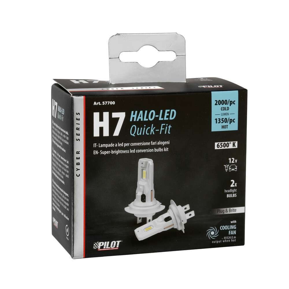 LAMPADA H7 LED 12V, Kit di conversione Halo Led Cyber Series) - 22W - PX26d - 2 pz - Scatola