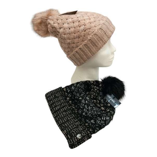 Cappello donna diagonali con pompom