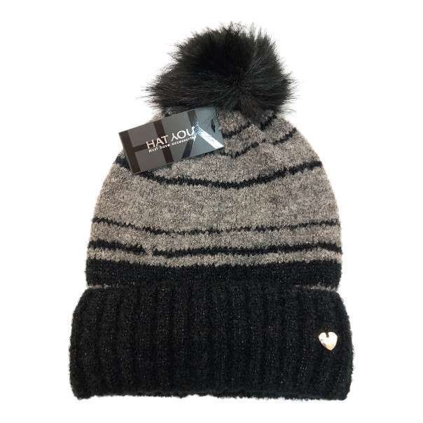 Cappello donna a righe con pompom