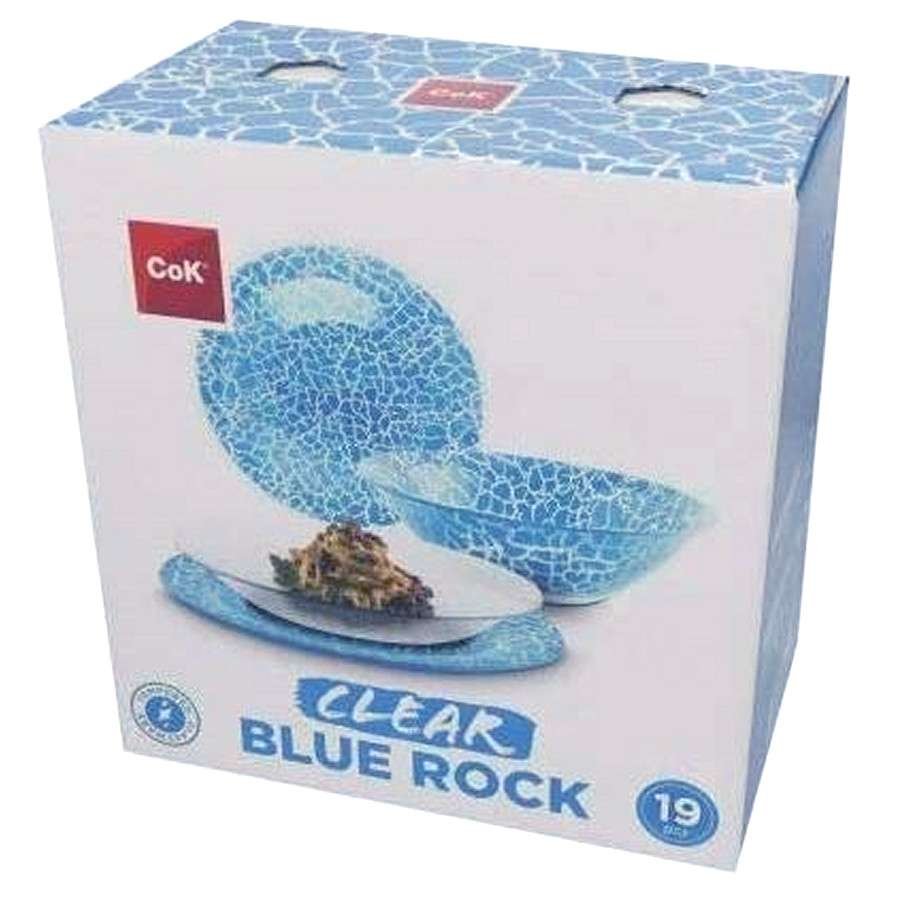 Servizio piatti in vetro temperato blu clear blue rock 19 pz Cok