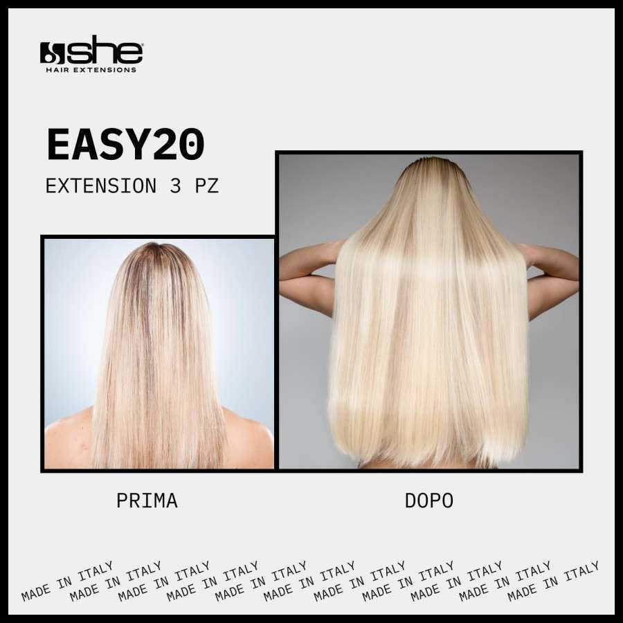 She Easy20 Extension Applicazione Veloce e Facile a Clip Set da 3 Pezzi Capelli Veri Lisci Nero