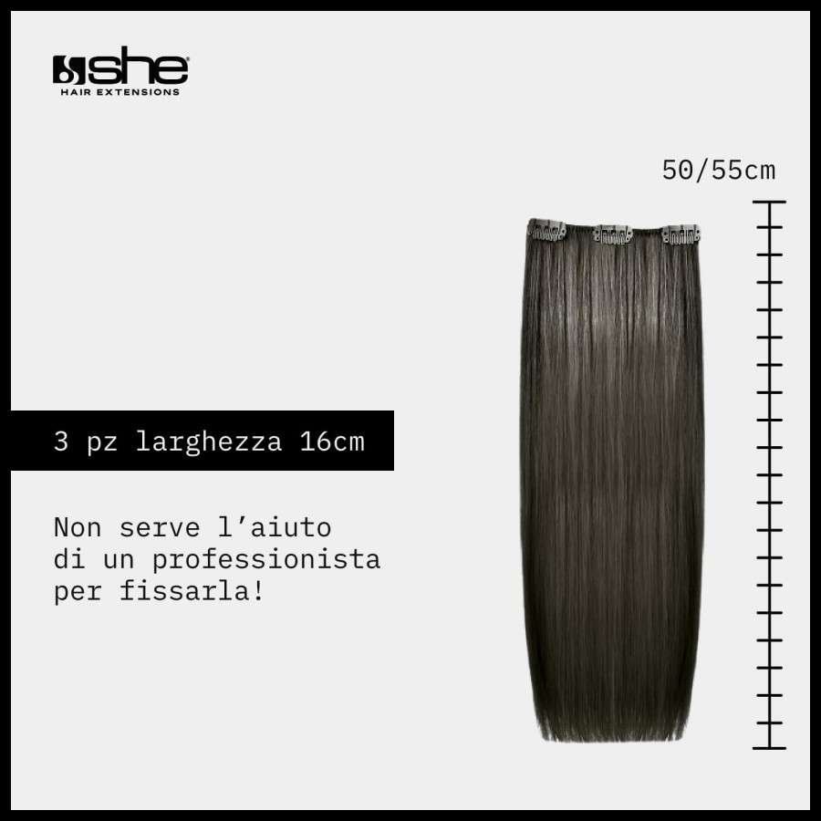 She Easy20 Extension Applicazione Veloce e Facile a Clip Set da 3 Pezzi Capelli Veri Lisci Nero