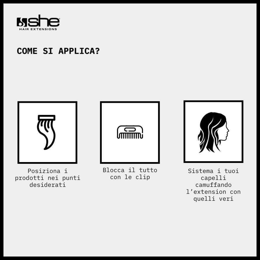 She Easy20 Extension Applicazione Veloce e Facile a Clip Set da 3 Pezzi Capelli Veri Lisci Nero