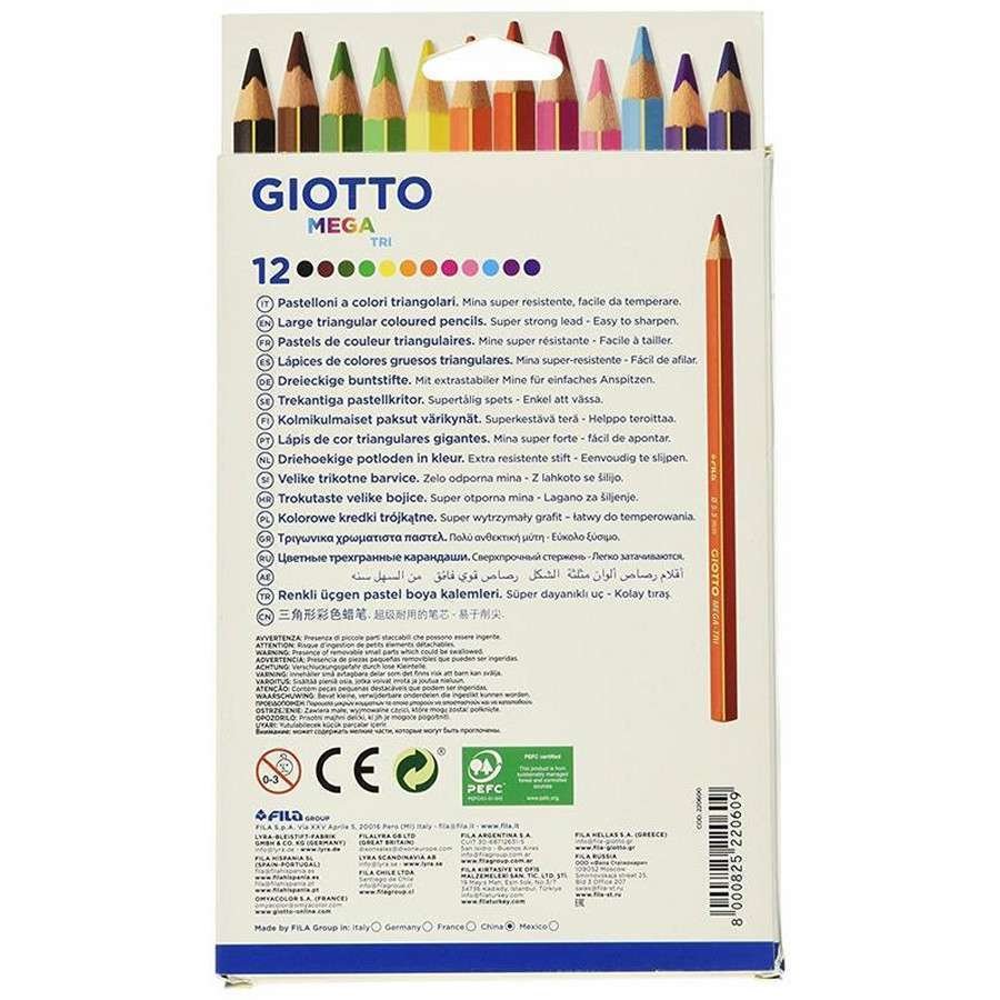 Pastelloni triangolari Giotto Mega Tri Scatola 12 matite colorate assortite - immagine 2