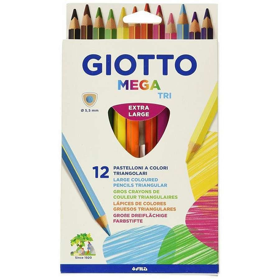 Pastelloni triangolari Giotto Mega Tri Scatola 12 matite colorate assortite