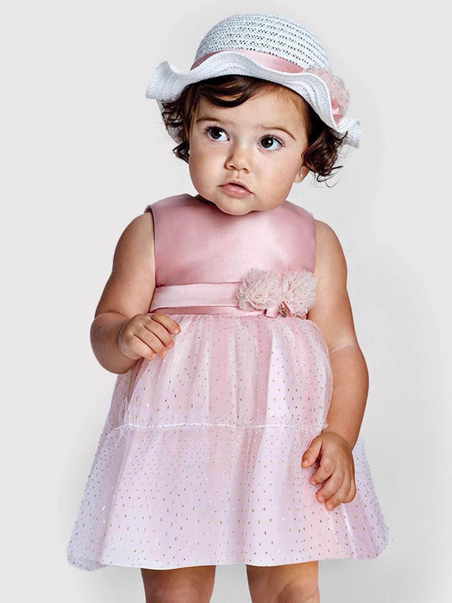 Vestito bimba elegante Mayoral 18 mesi art.1963 rosa e piccoli pois oro