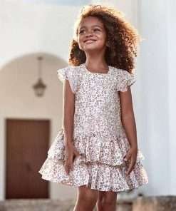 Vestito bambina elegante Mayoral art.3957 maculato beige con volant 2-7-8 anni