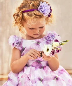 Vestito bambina elegante Mayoral art.3911 bianco con fiori viola 5 Anni