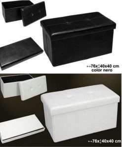 Pouf contenitore in ecopelle nero o bianco pieghevole richiudibile 76x40x40 cm