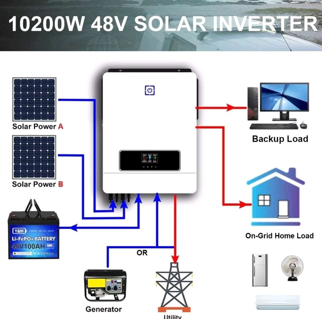 Inverter Ibrido 10,2kw 48volt 220volt Onda Sinusoidale Pura 2 Mppt 5,1kw + 5,1kw