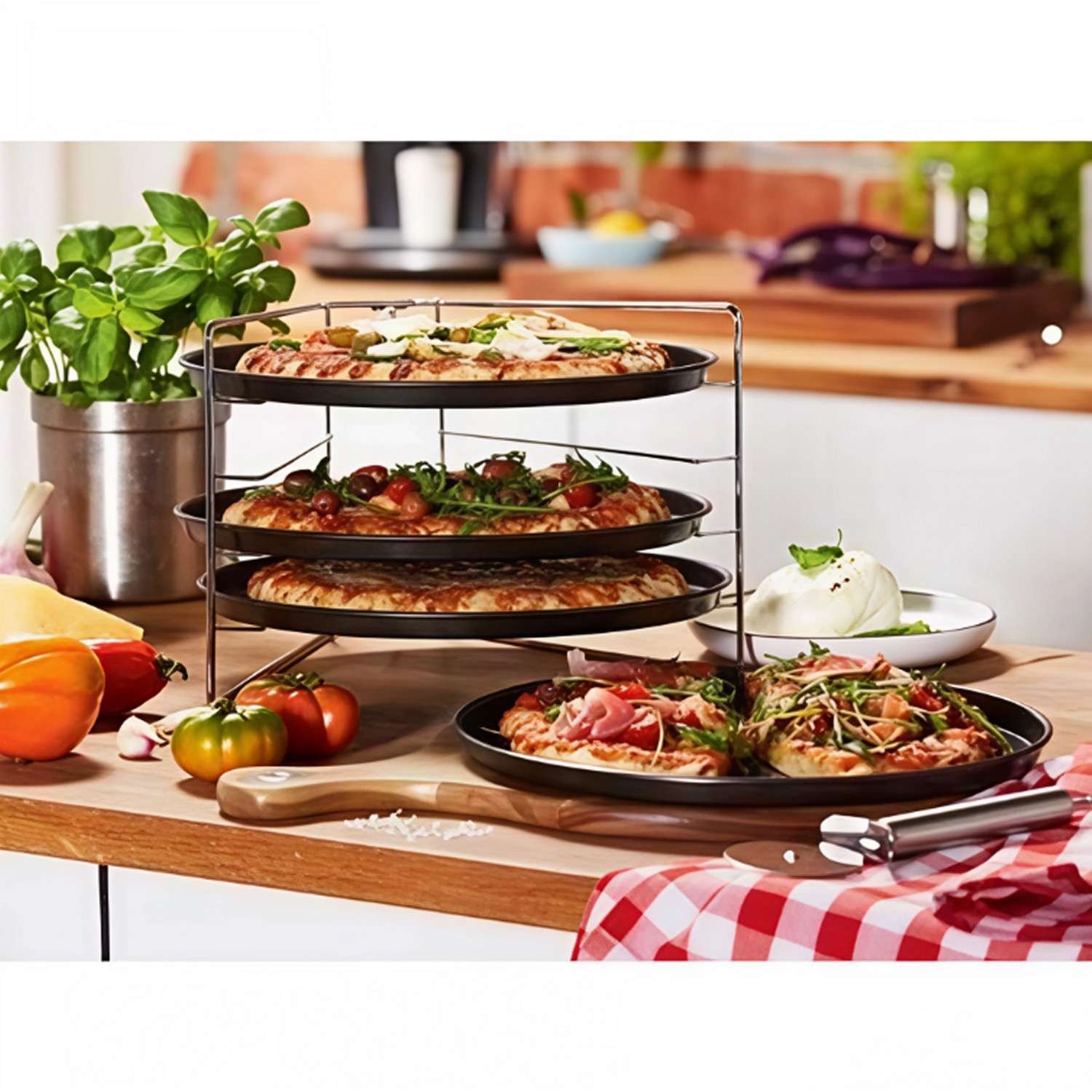 Set 5pz Teglie per pizza con supporto