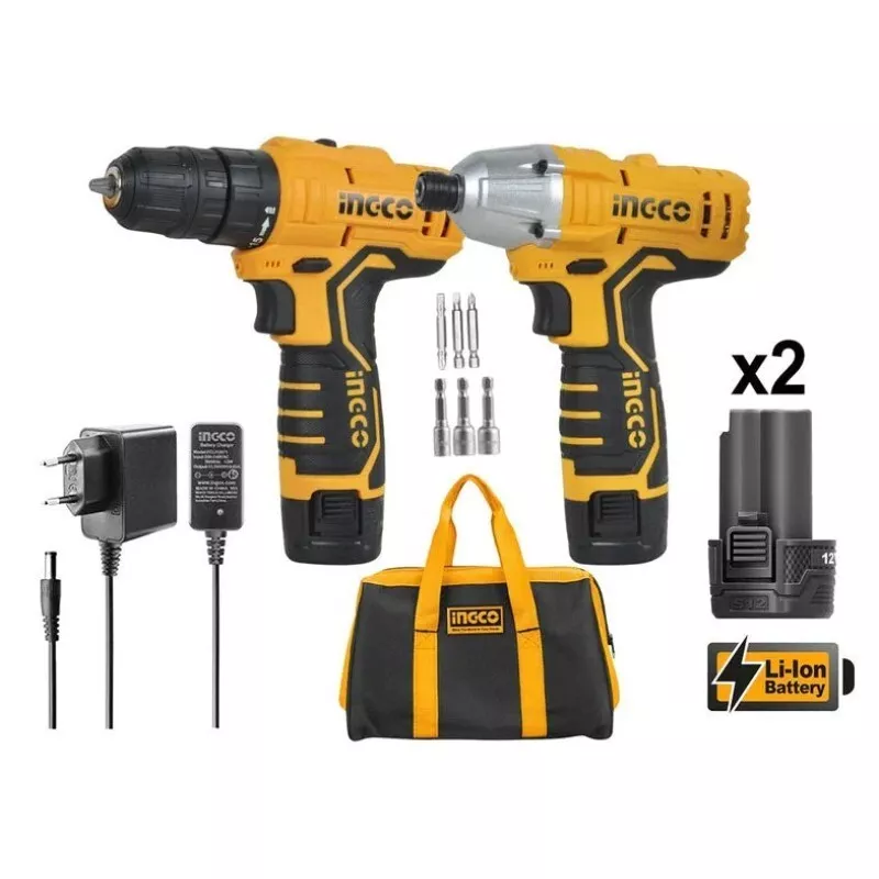 Trapano + Avvitatore a impulsi a batteria 12V battente Professionale Borsa Ingco