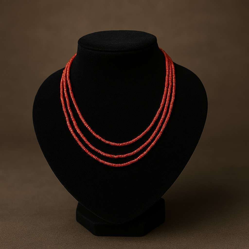 Collana artigianale girocollo a tre fili di perline rosse Maison MTG