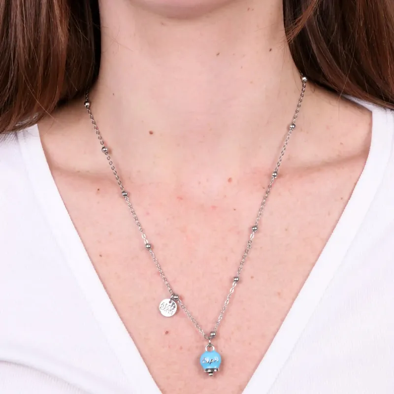 Collana in Acciaio con campanella pendente azzurra con scritta Capri 3140142 - immagine 4