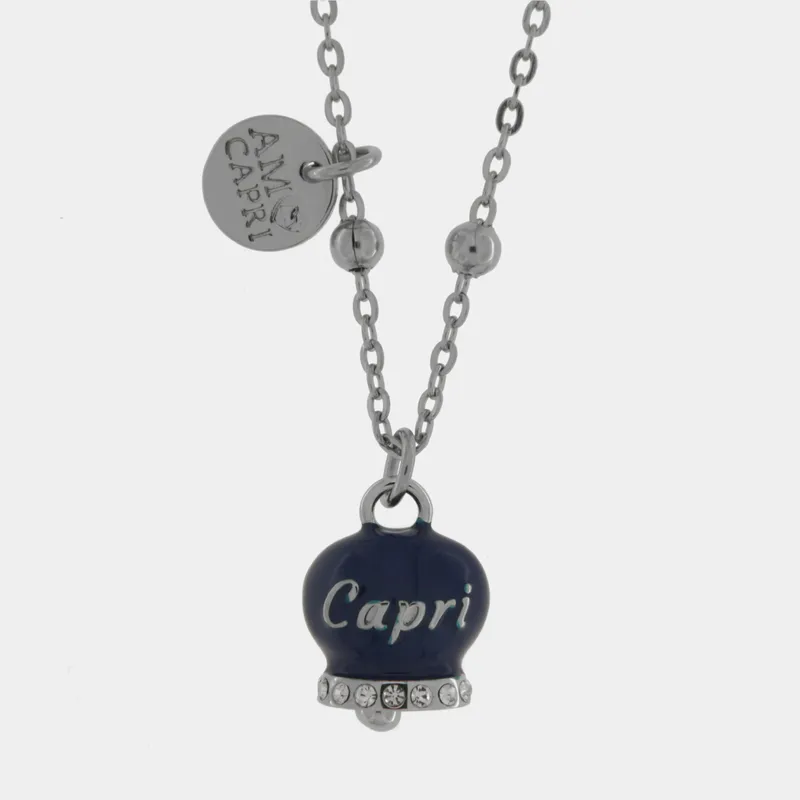 Collana in Metallo maglia a pallini con campanella blu e scritta Capri 3140154