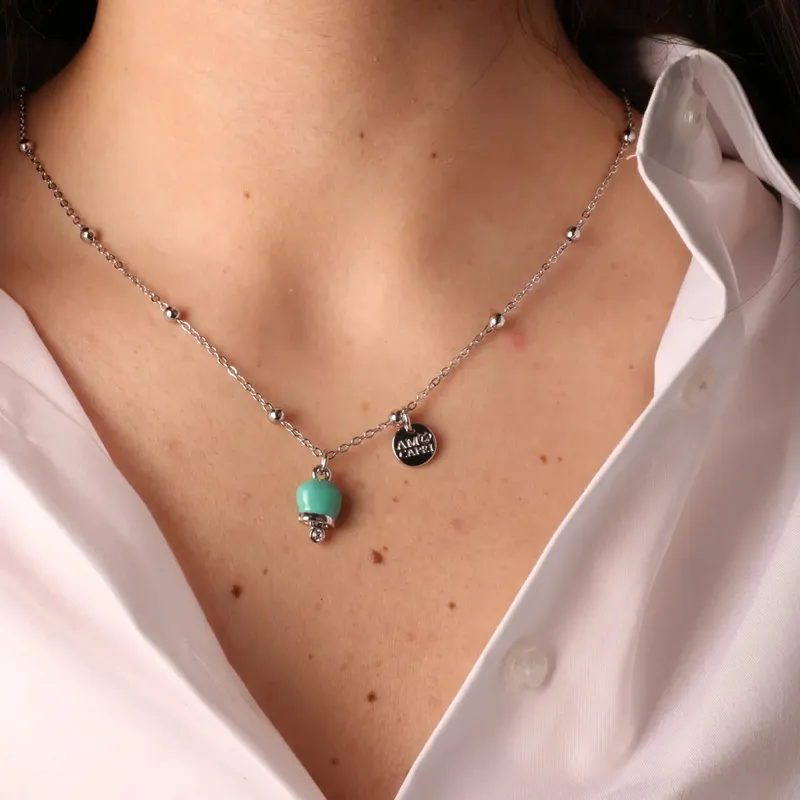 Collana in Metallo con campanella portafortuna pendente verde acqua, impreziosita da punto luce 3141033 - immagine 4