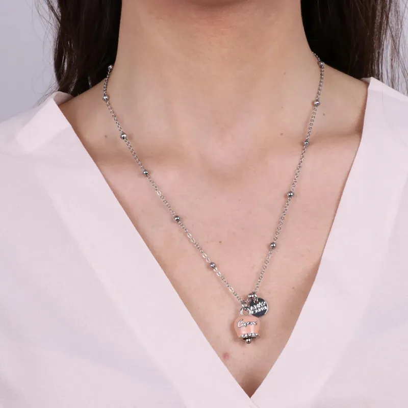 Collana in Metallo maglia a pallini con campanella rosa cipria e scritta Capri 3541256 - immagine 4