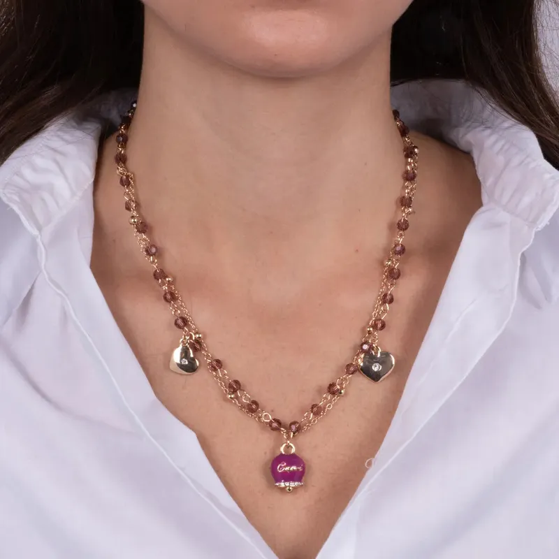 Collana in Metallo multifilo con campanella e pietre viola 3541495 - immagine 4