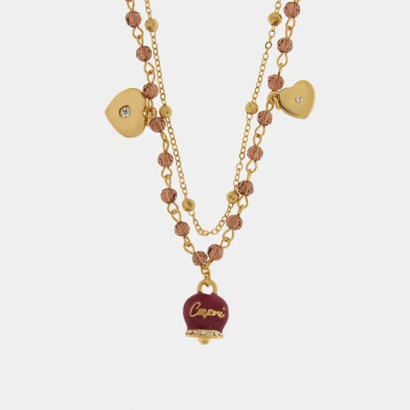 Collana in Metallo multifilo con campanella e pietre viola 3541495