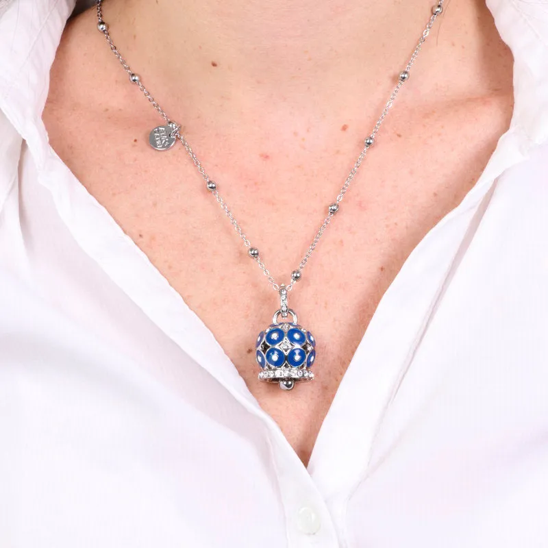 Collana in Metallo con campana a pois blu e zirconi grande - immagine 4