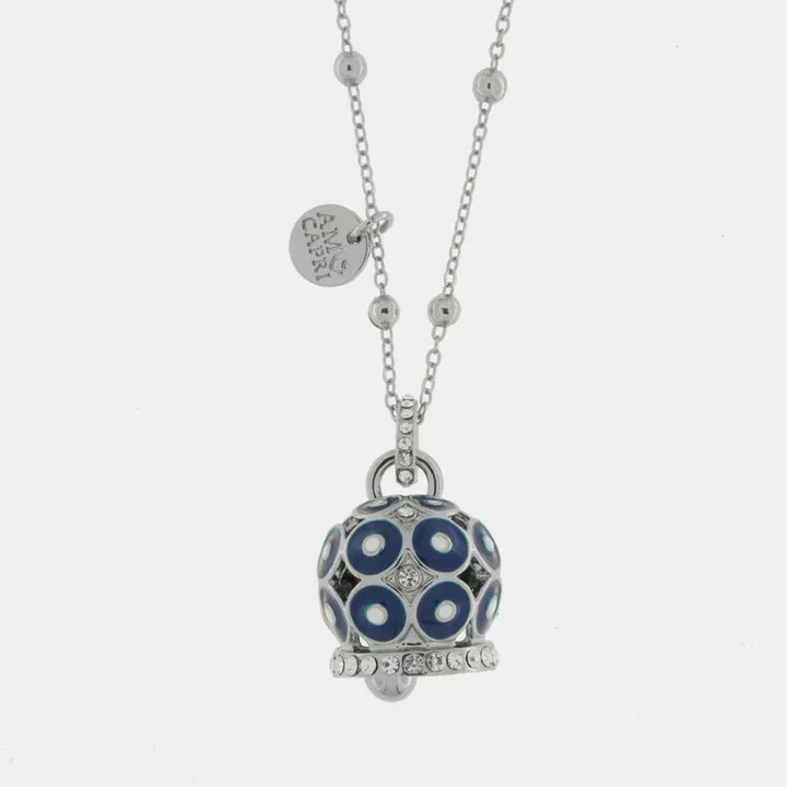 Collana in Metallo con campana a pois blu e zirconi grande