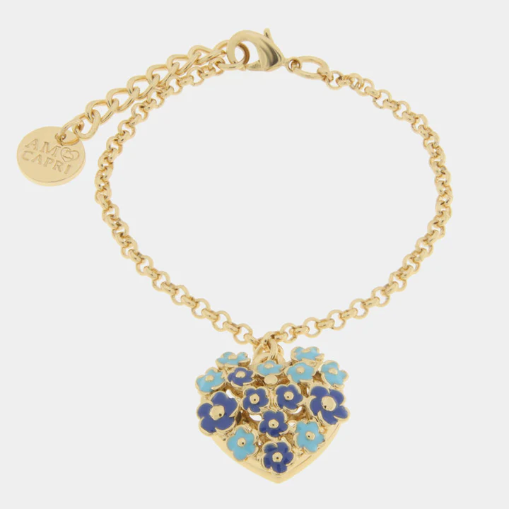 Bracciale in Metallo cuore impreziosito da fiori blu 3572661