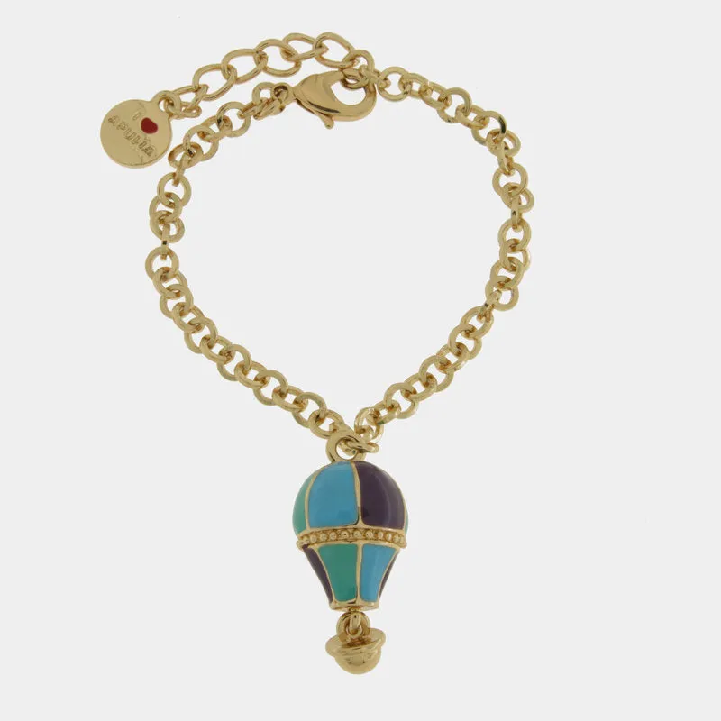 Bracciale in Metallo con mongolfiera blu e azzurra placcata oro 3572827