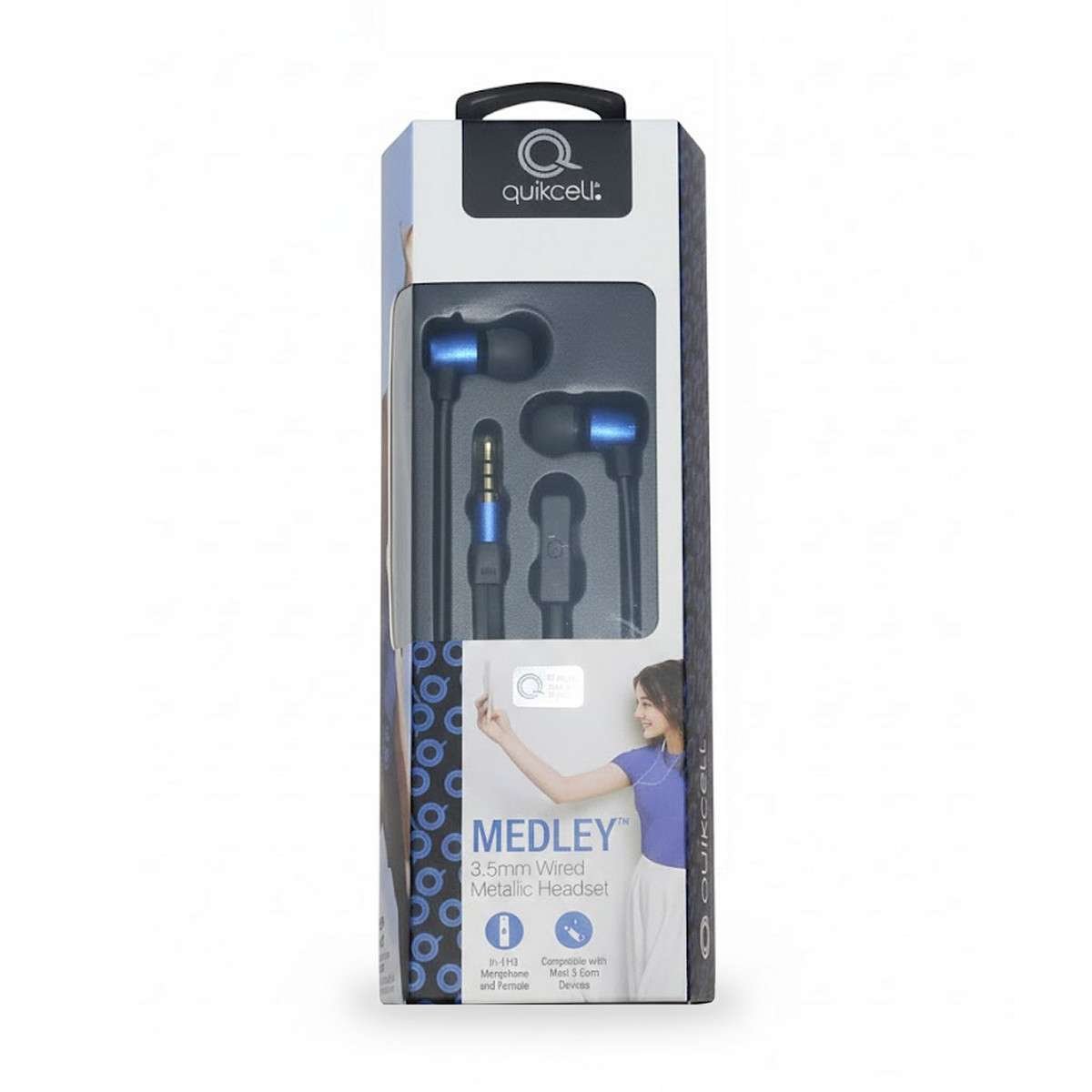Auricolari Quikcell Medley™ In-Ear Blu Metallico, Jack 3.5mm con Microfono e Cavo Anti-Groviglio