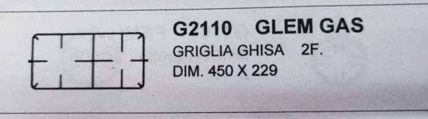 G2110 Griglia 2 Fuochi di GHISA per piano cottura GLEM GAS
