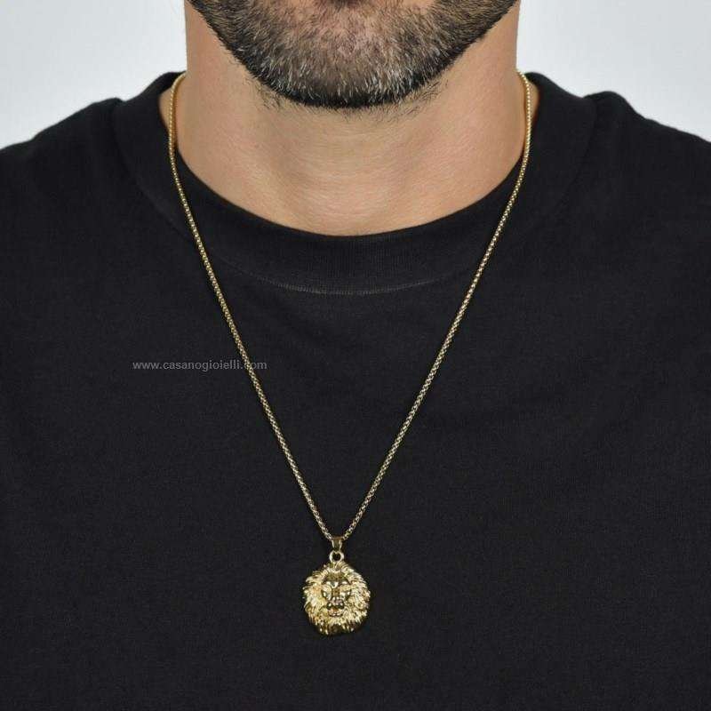 Collana Uomo Con Testa Di Leone In Acciaio 316l Luca Barra ca480 - immagine 2