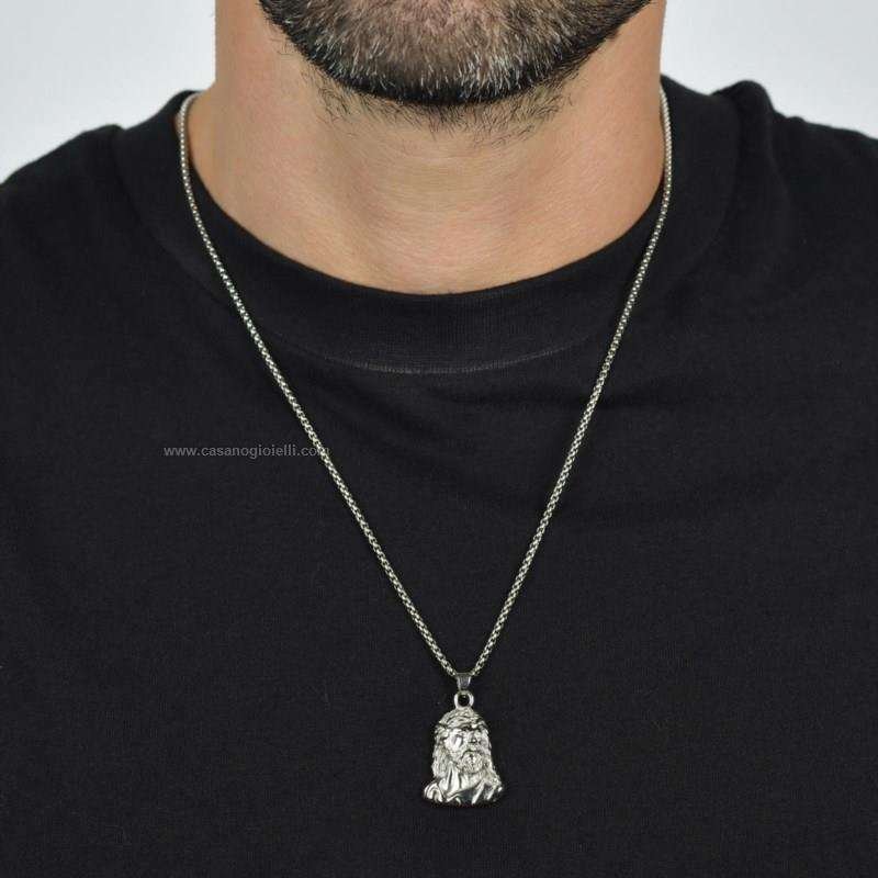 Collana Uomo Con Volto Santo Di Cristo In Acciaio 316l Luca Barra ca481 - immagine 4