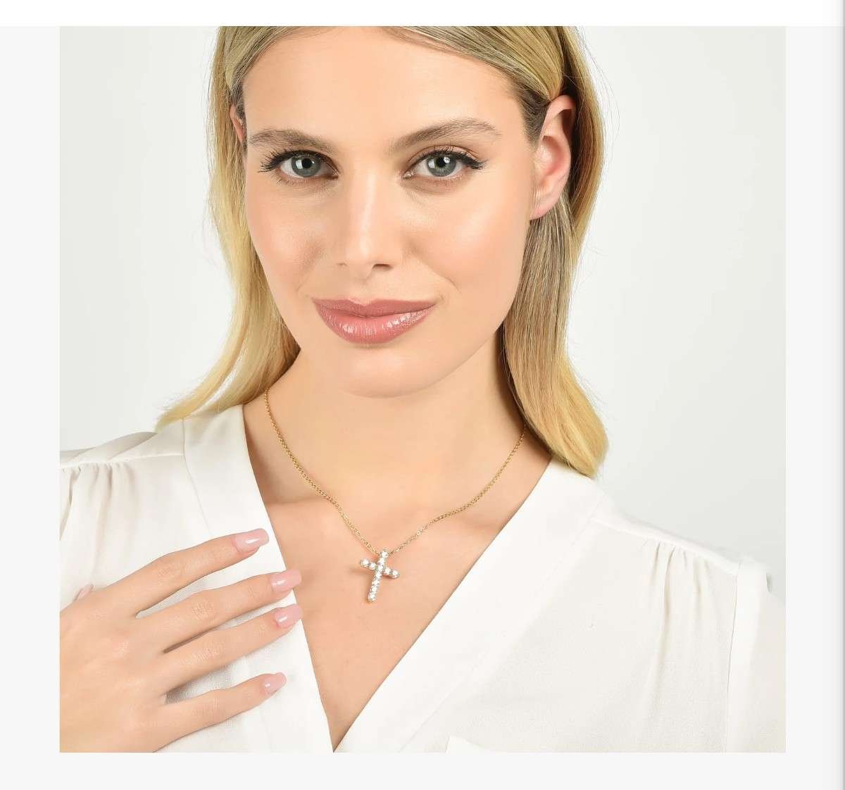 COLLANA DONNA IN ACCIAIO IP GOLD CON CROCE CON CRISTALLI BIANCHI CK1830 - immagine 2