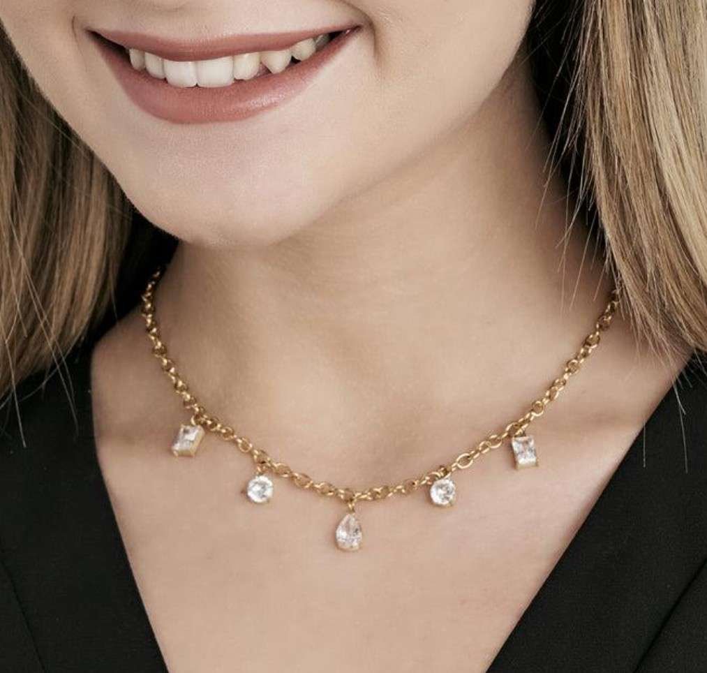 COLLANA DONNA IN ACCIAIO IP GOLD CON CRISTALLI PENDENTI CK1682 - immagine 2
