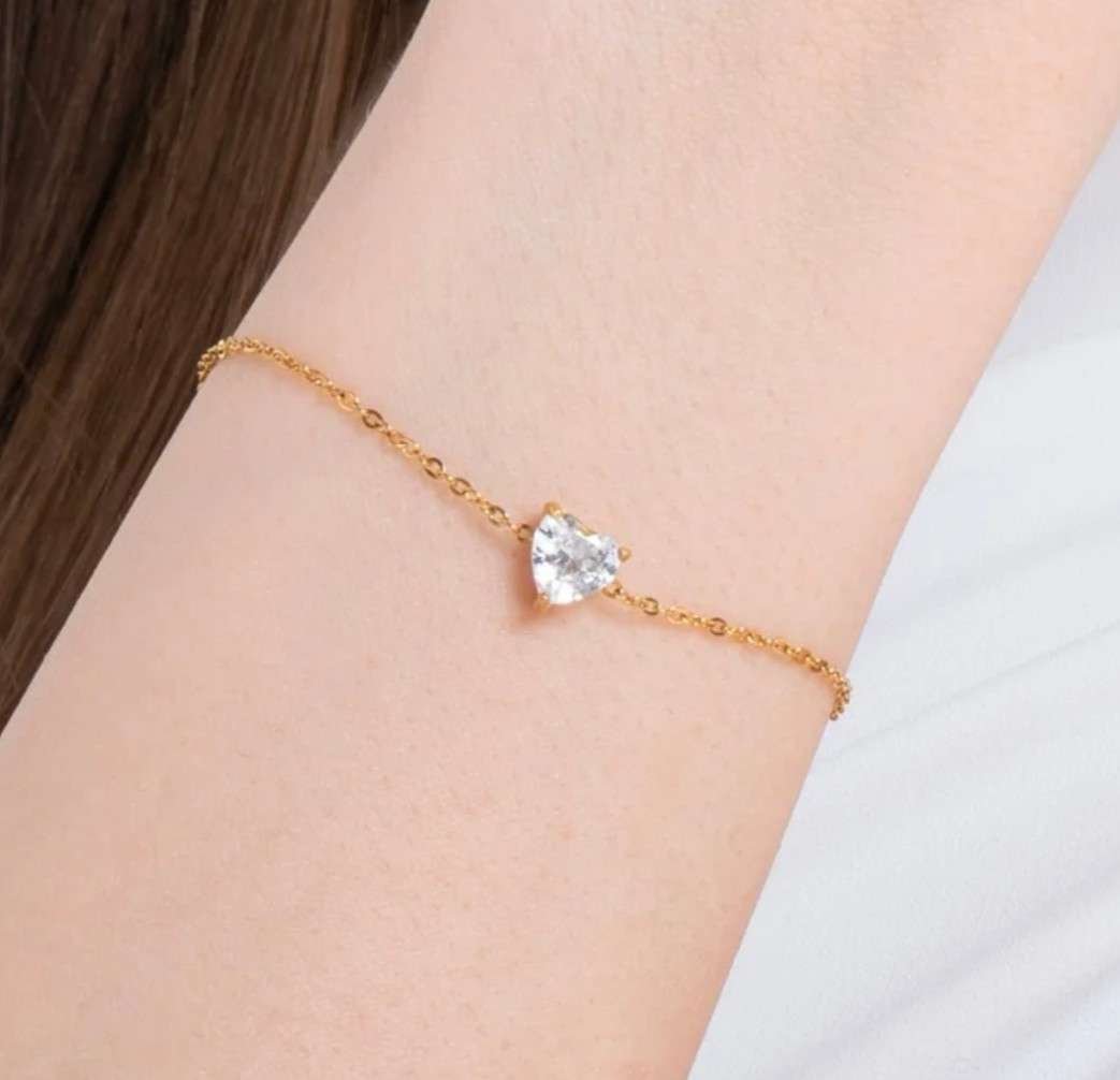 BRACCIALE DONNA IN ACCIAIO IP GOLD CON CUORE CRISTALLO BIANCO BK2769 - immagine 2