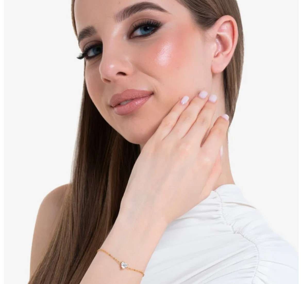 BRACCIALE DONNA IN ACCIAIO IP GOLD CON CUORE CRISTALLO BIANCO BK2769 - immagine 3