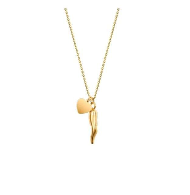 Luca Barra Collana Acciaio Gold Cuore e Cornetto ck2082
