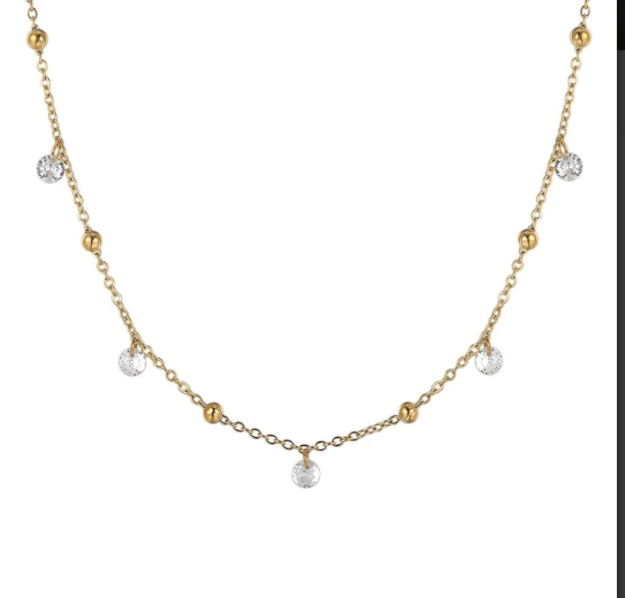 Luca Barra Collana Acciaio Gold sfere e cristalli ck2182