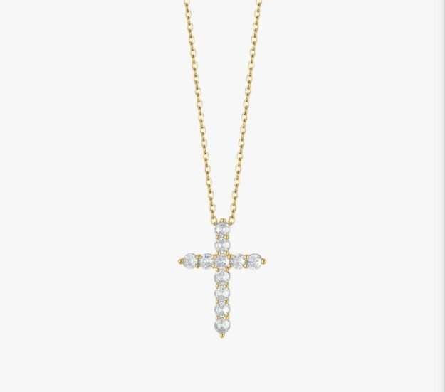 COLLANA DONNA IN ACCIAIO IP GOLD CON CROCE CON CRISTALLI BIANCHI CK1830