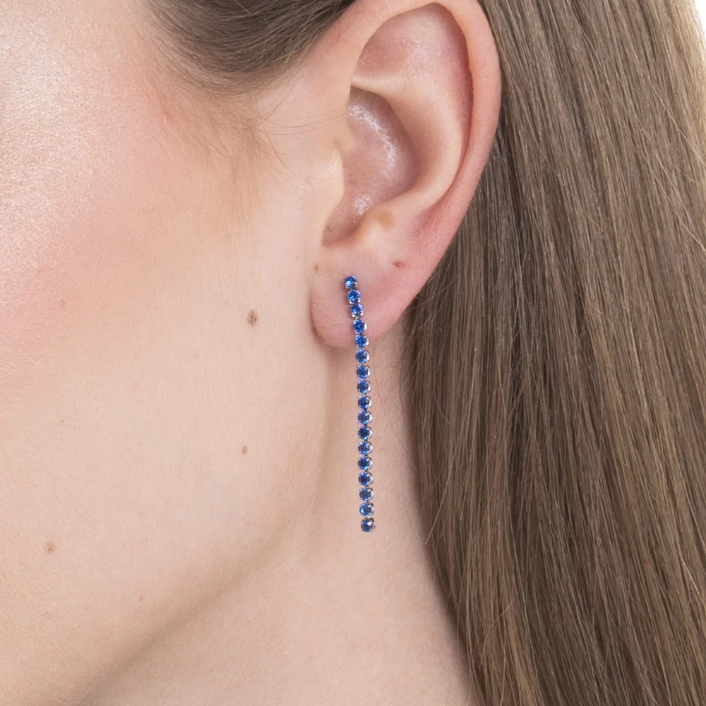 MONO ORECCHINO TENNIS DONNA IN ACCIAIO CON ZIRCONI BLU - immagine 2